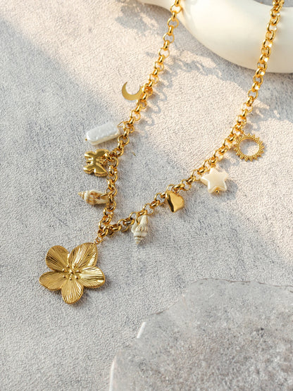 Star Butterfly Moon Flower Shell Pearl Pendant Necklace Stainless Steel Waterproof Fashion Women Jewelry Gold Ornaments Gift