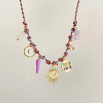 Stainless Steel Handmade Diy Knotting Rope Chain Starfish Turtle Pendant Necklace Gold-Plated Color Preservation Beach Style