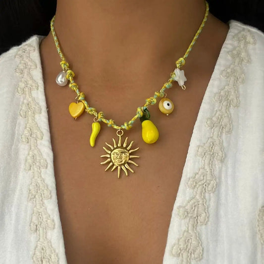 Stainless Steel Handmade Diy Knotting Rope Chain Starfish Turtle Pendant Necklace Gold-Plated Color Preservation Beach Style