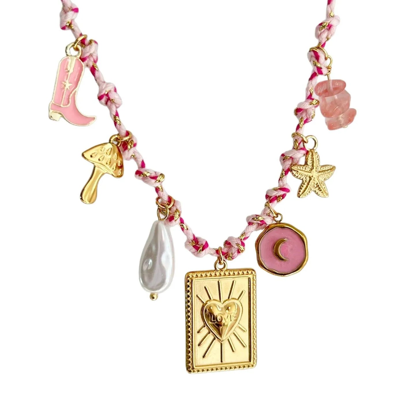 Stainless Steel Handmade Diy Knotting Rope Chain Starfish Turtle Pendant Necklace Gold-Plated Color Preservation Beach Style
