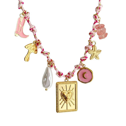 Stainless Steel Handmade Diy Knotting Rope Chain Starfish Turtle Pendant Necklace Gold-Plated Color Preservation Beach Style