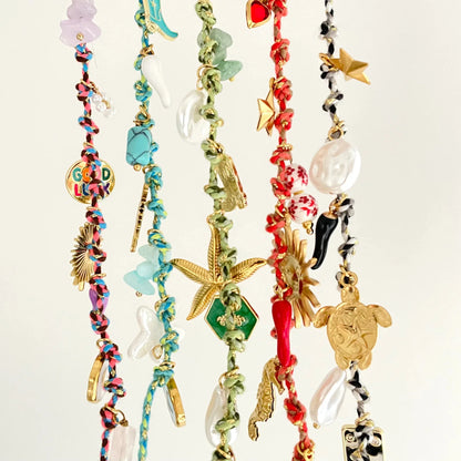 Stainless Steel Handmade Diy Knotting Rope Chain Starfish Turtle Pendant Necklace Gold-Plated Color Preservation Beach Style