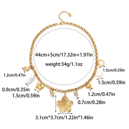 Star Butterfly Moon Flower Shell Pearl Pendant Necklace Stainless Steel Waterproof Fashion Women Jewelry Gold Ornaments Gift