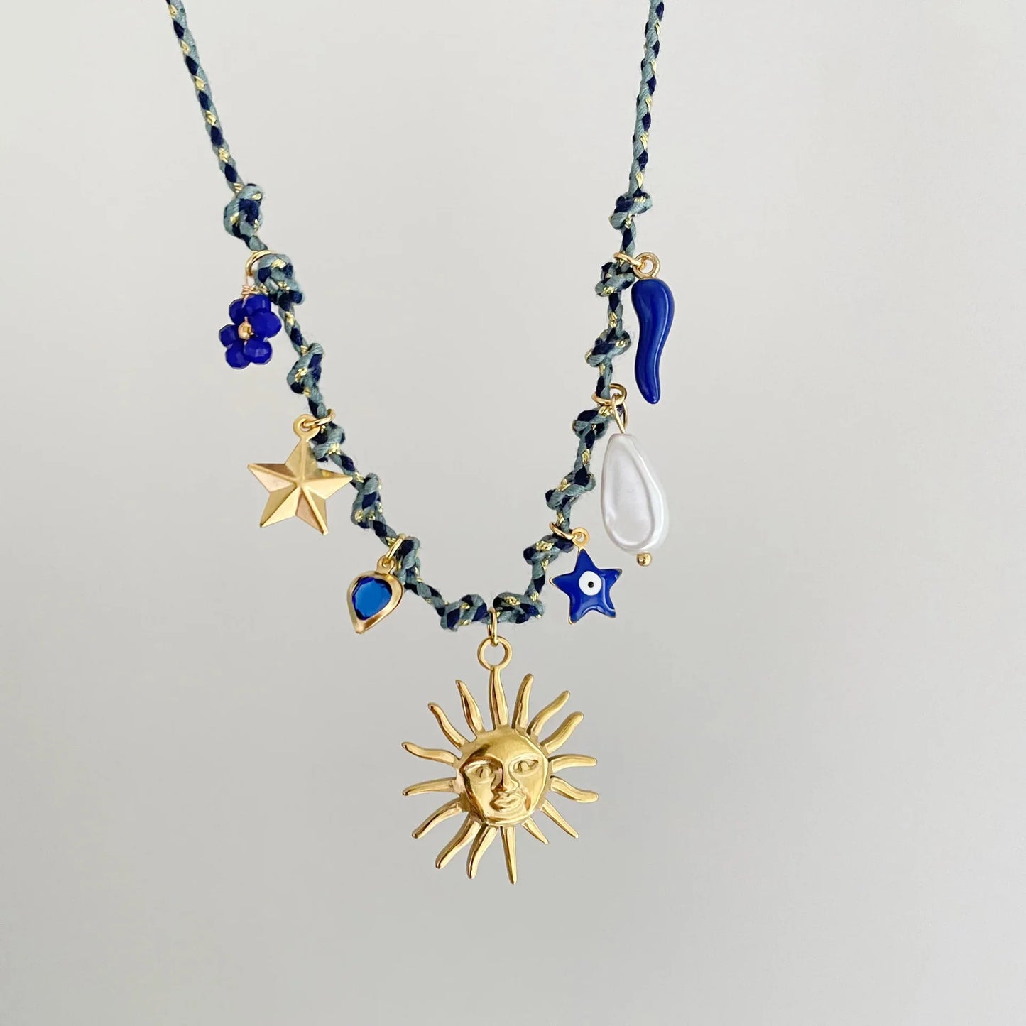 Stainless Steel Handmade Diy Knotting Rope Chain Starfish Turtle Pendant Necklace Gold-Plated Color Preservation Beach Style