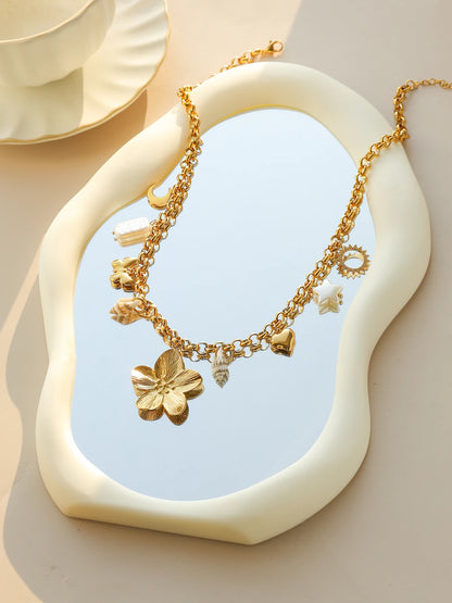 Star Butterfly Moon Flower Shell Pearl Pendant Necklace Stainless Steel Waterproof Fashion Women Jewelry Gold Ornaments Gift