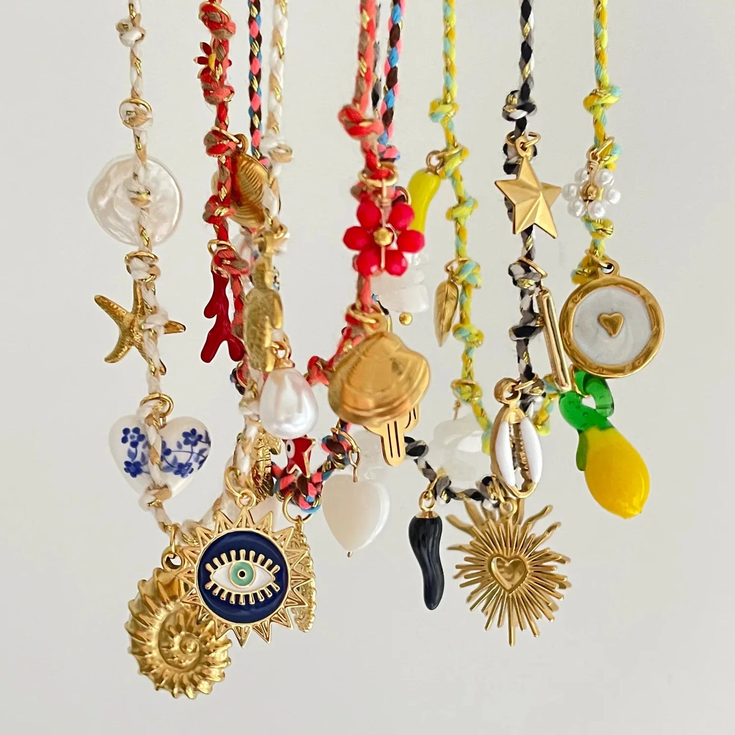 Stainless Steel Handmade Diy Knotting Rope Chain Starfish Turtle Pendant Necklace Gold-Plated Color Preservation Beach Style